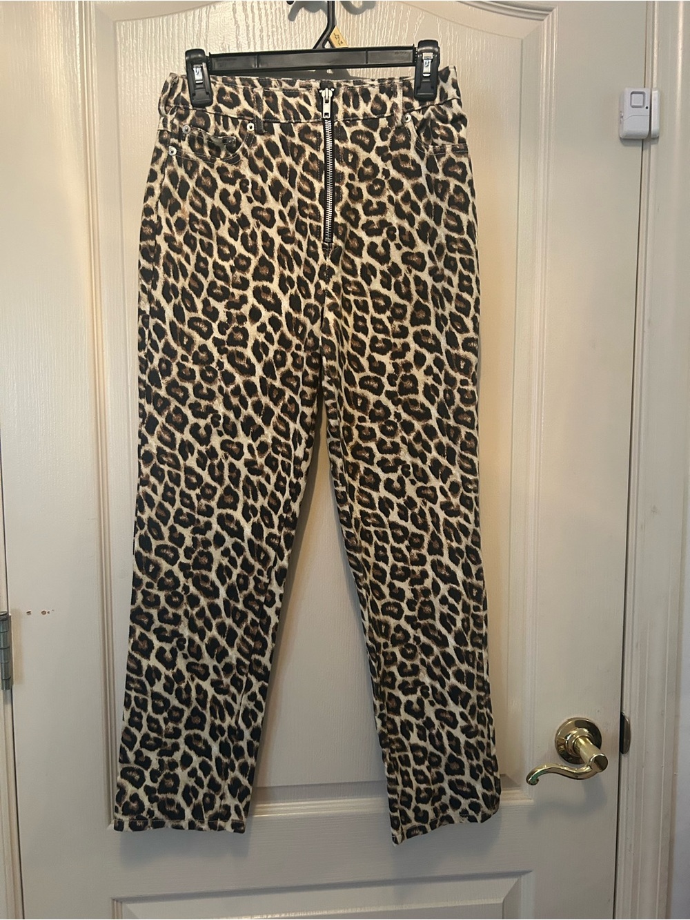 Leopard Print High-Rise Zip Front Pants - Beige and Black